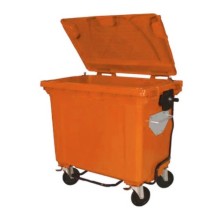 660 Litre Turuncu Plastik Çöp Konteyneri Pedallı