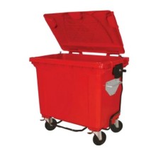 660 Litre Kırmızı Plastik Çöp Konteyneri Pedallı